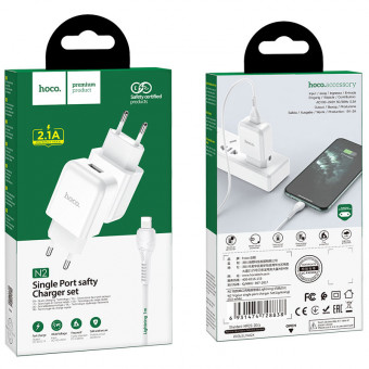 Hoco N2 Travel charger, 2.1A kábel + fej szett, fehér