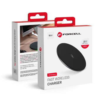 Forcell vezeték nélküli gyorstöltő, 15W, (Qi standard), fekete