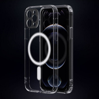 iphone 14 Magsafes szilikon tok, kamera védővel, átlátszó,  prémium Dobozos