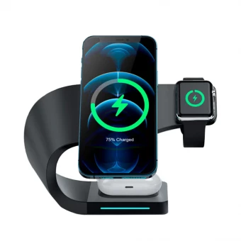 4 az 1-ben vezeték nélküli töltőállomás iPhone, iWatch és AirPods készülékekhez, fehér, LFX-178