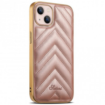 iPhone 13 szivacsos varrott tok, bézs, arany kerettel