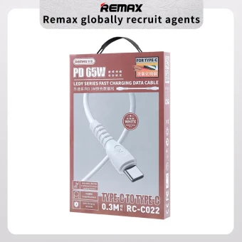 Remax adatkábel Type C- Type C, 65W, 30cm, fehér