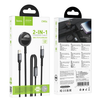 Hoco vezeték nélküli töltő 2in1 Apple Watch + iPhone töltőkábel 1,2m CW54 fekete