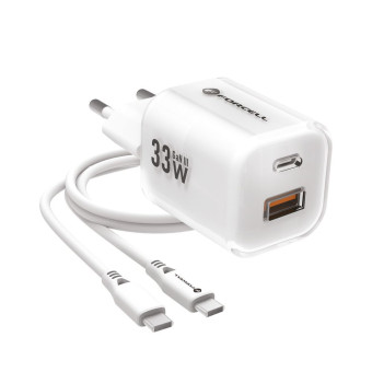 Forcell F-Energy töltőfej USB A + Type C + Type C- Type C kábel GAN3 33W