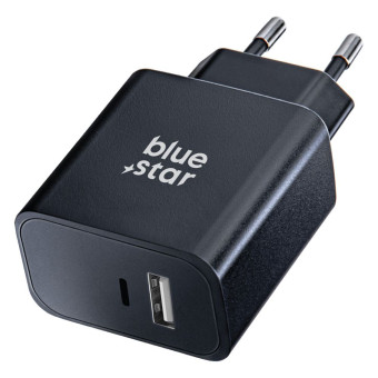 Blue Star USB C + USB A Töltő adapter 25W Fekete