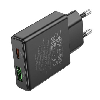Hoco N38 Slim töltő adapter USB A 18W + USB C  20W fekete