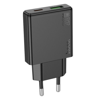 Hoco N38 Slim töltő adapter USB A 18W + USB C  20W fekete