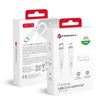 Forcell F-Energy kábel USB C - Lightning PD 3A 27W  1 m fehér