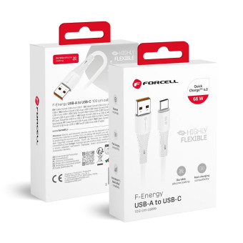Forcell F-Energy kábel USB A - USB C QC4.0 3A 66W szilikon 1 m C342 fehér