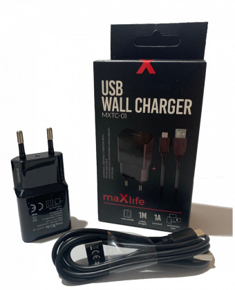 Maxlife MXTC-01 töltőfej + micro adatkábel 1A