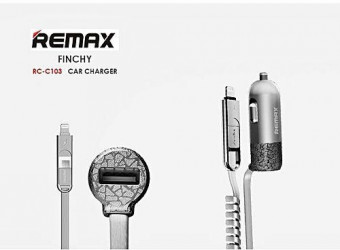 Remax autós töltő, lightning+micro usb csatlakozós kábellel 1M, + USB , 3.4A