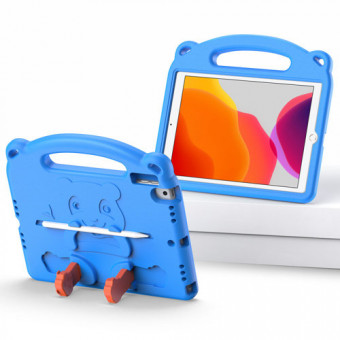 Panda szilikon ütésálló tok ipad 10.2 2019 / 2020 / 2021, toll tartó funkcióval, gyerekeknek, kék